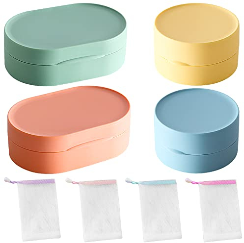Boite a Savon Voyage 4pièces, Porte Savon Solide Etanche avec 4 Pochette Soap Box pour Randonnée Douche Salle de Bain École Gym