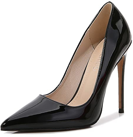 WOkismD Stiletto sexy in pelle verniciata con tacco alto a punta da donna per feste, matrimoni, balli di fine anno, 12 cm, Nero , 43 EU
