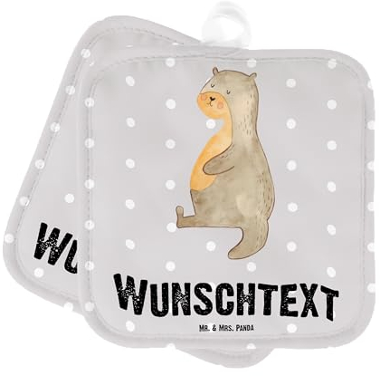 Mr. & Mrs. Panda Personalisierte Topflappen Otter Bauch - Geschenke, Topfuntersetzer, Seeotter See, dick, Winterspeck, Set Personalisiert, mit Namen, Personalisierter Ofenhandschuh, Namensaufdruck