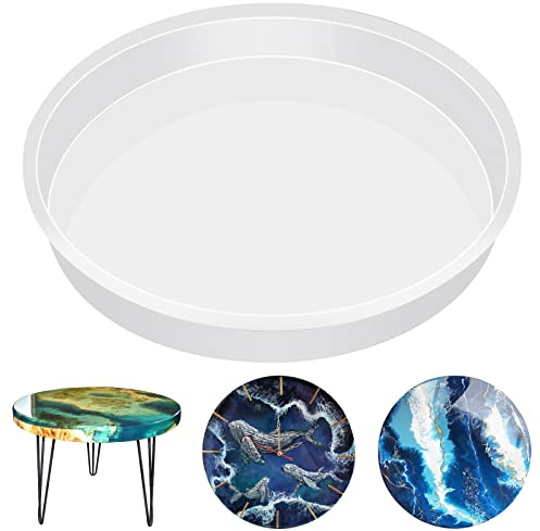 TIHOOK Rund harts silikonform, 355 mm (14 tum), bordsform epoxiharts, rund epoxiharts silikonformar, för tillverkning av soffbord, konstnärlig heminredning och mer