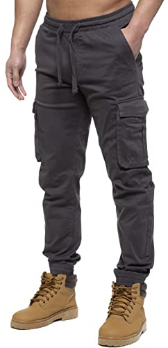 989Zé ENZO Mens Cargo Combat Jeans Elasticated Waist Cuffed Trousers Joggers EZ427 Grey 32
