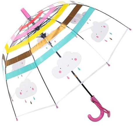 TITA-DONG Kinder-Regenschirm, Gewölbter Automatischer Transparenter Kuppel-Blasenschirm mit Niedlicher Cartoon-Regenbogenwolke, Transparenter Kinder-Regenschirm, Cartoon-niedlicher(Rot)