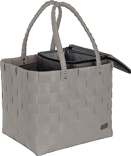Einkaufskorb Einkaufstasche mit Flechtkorb 20 Liter Volumen - Picknicktasche Tasche mit Kühlfunktion Farbe Taupe Größe kleine Kühltasche