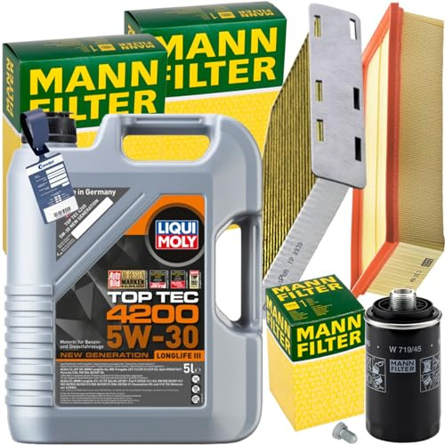 BandelOne enthält Mann Inspektionspaket+5L Liqui Moly 5W-30 Öl passend für Golf 5 6 Passat B6/7