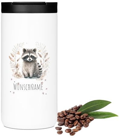 GRAZDesign Thermobecher mit Namen personalisiert Geschenk Weihnachten, Kaffeebecher to go Edelstahl 400ml (Waschbär)