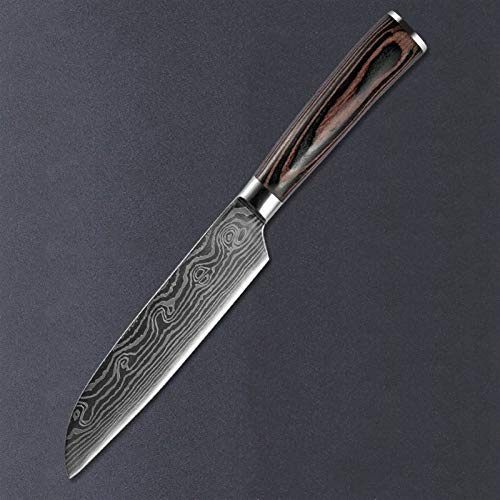 ECLAYA Cuchillo de Chef japonés de acero inoxidable, cuchillos con patrón de lijado, cuchillo profesional de hoja afilada, herramienta de cocina, regalo (Color : 5inch Santoku knife)