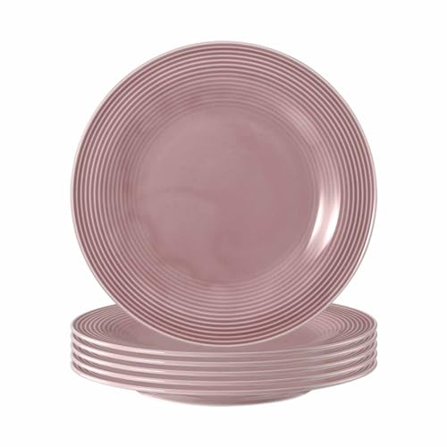 Seltmann Weiden Beat Color Glaze Frühstücksteller 6er Set, ø 23,3 cm, Dessertteller und Kuchenteller mit Rillenrelief, Porzellan, Altrosa