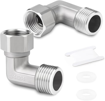 ERGAOBOY 2 pezzi gomito a 90 gradi in acciaio inox 304 2 estremità connettore mobile flessibile, 3/4” femmina e maschio per spruzzatore, valvola angolare, braccio doccia