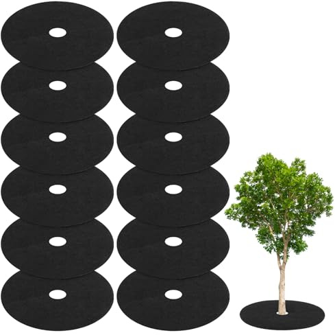 M METERXITY 12 Paquets Anneaux de Protection d'arbre en Non-Tissé, Couverture de Protection d'arbre de 10,6 Pouces en Tissu Anti-Mauvaises Herbes, Adapté pour Anneau(Noir Rond)