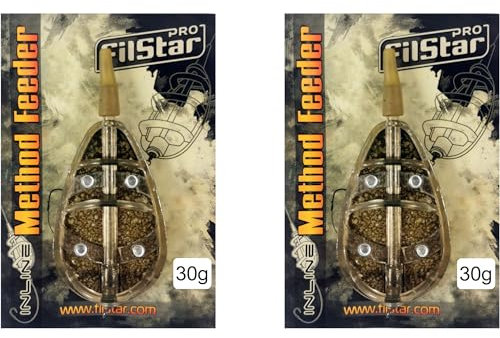 PRO FILSTAR Inline Method Feeder Set 2x30g Futterspender - Flat Method Futterkorb - Wirbel & Anti Tangle Sleeve - Karpfen Angeln Montage - Karpfenangeln Zubehör – Carp Fishing - Grundangeln Feederrute