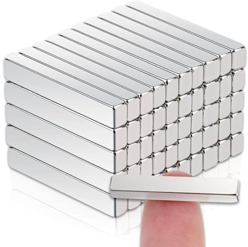 DGDUBRB 50pcs Neodymium Bar Magnets, Super Strong Fridge Magnets, Silver, Rectangular, 25x4x3mm