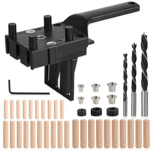 BNGXR 44 Stück Bohrschablone Dübelhilfe Holzdübe, Bohrschablone mit Verstellbaren, Holzbearbeitung Doweling Jig Kit, bohrschablone dübel Kit mit Ø 6/8/10 mm Holzdübel Geeignet für Schreiner