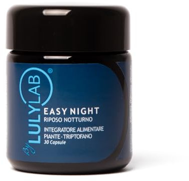 LULYLAB Easy Night Integratore per Sonno Profondo con Valeriana, Biancospino, Escolzia e Triptofano, 30 Capsule, Favorisce Riposo Notturno e Rilassamento, Riduce il Tempo di Addormentamento
