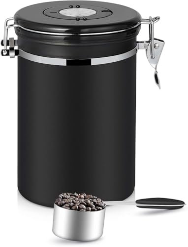 Hossejoy 2.8L Airtight Coffee Canister, Stainless Steel Airtight Container with Measuring Scoop, Large Coffee Bean Storage for Kitchen, Ground Vault Jar for Coffee, Tea, Nuts and Powders Freshness
