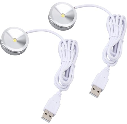 Serlium Mini Spot Lights, 2PCS Small LED Downlights USB Ceiling Spotlights Indoor Wall Light with 4.2ft Cable for Cabinet Wardrobe Bookshelf Artwork Display, 5V 1W Silver (Warm Light)
