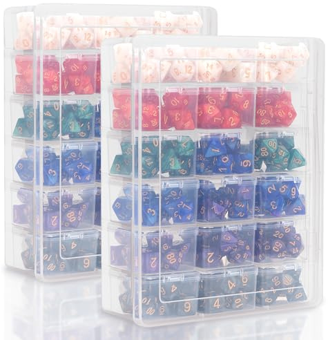 KISLANE Plastic Storage for 210 Dice, Dice Display Case With 18 Boxes Each Holding up to 12 Dices, Dice Case for DnD Dice Great for Dice Collectors or RPG D&D Games (2-Pack Transparent)