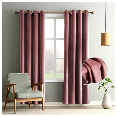 Luxuriöse Verdunkelungsvorhänge aus Samt, 2 Paneele, Plüsch, wärmeisoliert, Verdunkelungsvorhänge für Wohnzimmer, Schlafzimmer, Altrosa, 140 x 250 cm