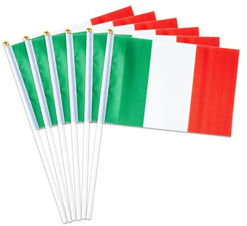 Pequeña bandera italiana, paquete de 12 mini banderas de Italia de mano para desfiles al aire libre, decoraciones patrióticas del 4 de julio (Italia)