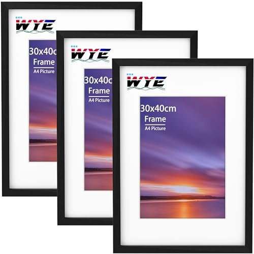 wyewye 30x40 cm Bilderrahmen 3er-Pack Holz, Acryl (nicht Glas) 30x40 cm Fotorahmen mit 20x28,7 cm Einleger für Druck, Zertifikat, Foto, nur zum Aufhängen an der Wand, Schwarz