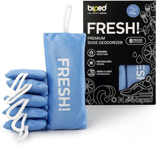 biped FRESH! deodorante premium per scarpe – cuscinetto profumato con carbone di bambù attivo – elimina odori e sudore da sneaker, calzature sportive e borse da palestra z2925(AQUA, 6 pieces)