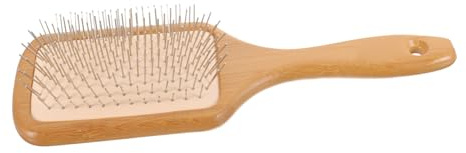 NIYANGLE Praktischer Edelstahl Nadelkamm mit Massagefunktion Airbag Haarbürste für Frauen Kopfhautstimulation für Haartypen Beige mit Bambusgriff