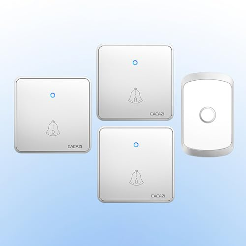 SLDAGe Sonnette sans Fil Carillon de Porte Étanche à 300M Trois Emetteurs avec Un Récepteur Enfichable, 60 Mélodies au 5 Niveaux Volumes et Indicateur LED,Argent