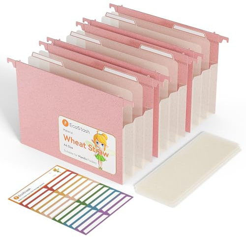 EcoStach Dossiers Suspendus A4, en paille de blé, organiseur de dossiers suspendus avec onglets et inserts pour bureau, maison et école (lot de 3, Rose)