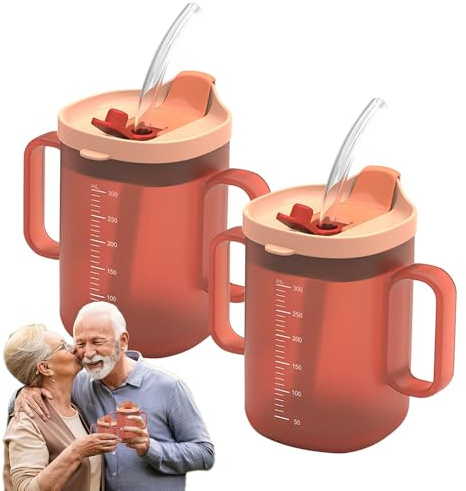 Hojalis Schnabeltasse Senioren 300mL, 2PCS Auslaufsichere Becher für ältere Menschen,Schnabeltasse Senioren Mit Griff,Schnabelbecher Senioren,Trinkbeche fürSenioren mit Behinderungen