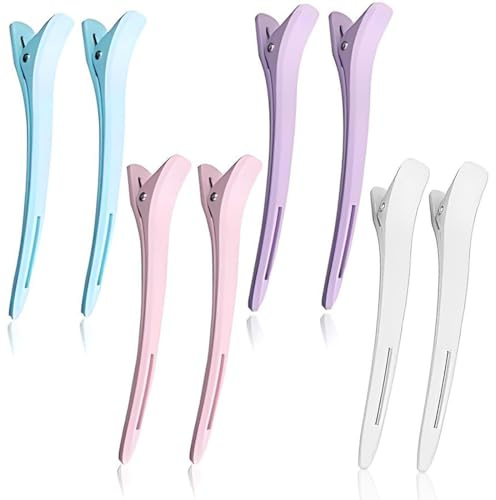 GNALIA Mollette 8 Pezzi Professionali Fermagli Capelli Parrucchieri 11.5Cm Becco Anatra Silicone Antiscivolo Rosa Blu Bianco Viola