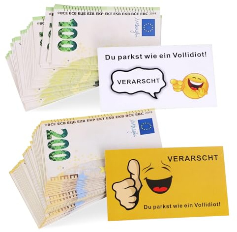 Lot de 60 autocollants amusants pour tickets de stationnement, faux billets de 100/200 €, gadgets de voiture, farce amusante contre les faux stationnements, mauvais stationnement, article de farces