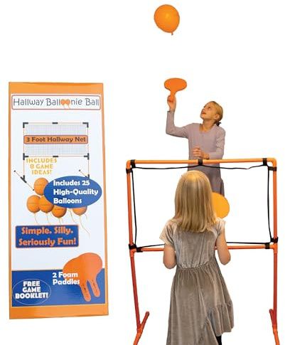Balloonie Ball - Juego de voleibol de globos para interiores - Palas de espuma, red resistente y globos - 9 juegos en 1 juego - Diversión familiar activa - Entretenimiento sin pantalla - Fiestas de