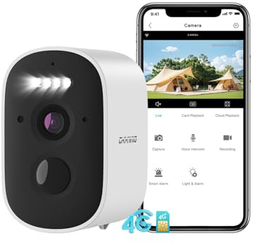 CiKiKWXO 4G Überwachungskamera Akku mit SIM Karte, 2.5K 5MP Kamera Ohne WLAN, Farb Nachtsicht, Bewegungserkennung, Zwei-Wege-Audio, Alarm, IP65, Compatible Alexa für Innen/Außen