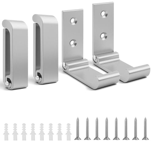flintronic 4 Stück Kleiderhaken Wand, Platzsparende Garderobenleiste | Umklappbaren, Wandgarderobe, Hakenleiste Garderobe, Garderobenhaken, Hakenleiste Kleiderhaken für Jacken Schals (Silber)