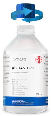 AIESI® Soluzione fisiologica salina (250 ml) per lavaggi nasali, aerosol e irrigazione con tappo richiudibile AQUASTERIL, Sodio cloruro 0,9% per cassetta pronto soccorso