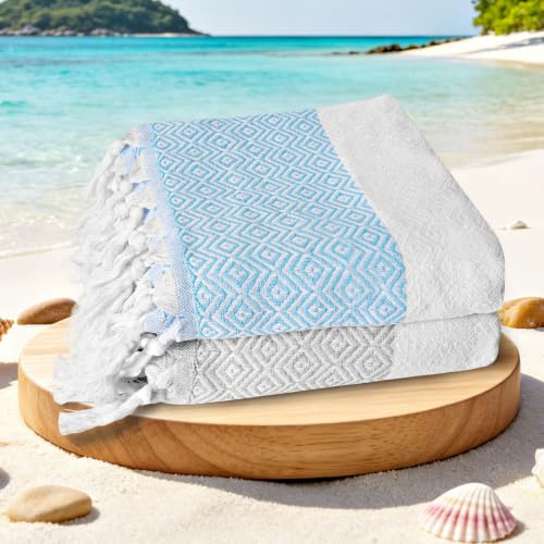 Saunahandtuch, 2er Pack Hamamtuch, Strandtuch Saunahandtuch Badetuch Strandhandtuch Picknickdecke Yogatuch Baumwolle Extra Leicht Damen&Herren, 100 x 180 cm, Schnelltrocknend, Badehandtuch Groß