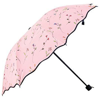 JIAHG Women’s Folding Floral Sun Umbrella Portable UV Protection Ladies Sun Parasol Windproof Strong Compact Umbrella Summer UPF 50+ Lightweight Travel Garden Sun Rain Umbrellas (Pink)