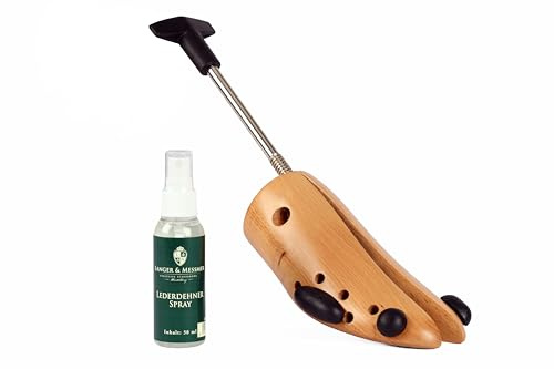Langer & Messmer ecarteur chaussures pour hommes contre les chaussures ou bottes qui serrent en bois de hêtre et un mécanisme stable en métal incl. assouplisseur cuir chaussure 50 ml L 41/43