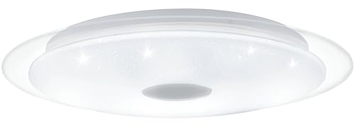 EGLO LED Deckenleuchte Lanciano 1, 1 flammige Wandlampe mit Kristall-Effekt | Stahl, Kunststoff, Weiß, Transparent, Chrom, Fernbedienung, Farbtemperaturwechsel (warm - kalt), Nachtlicht, dimmbar, Ø56cm