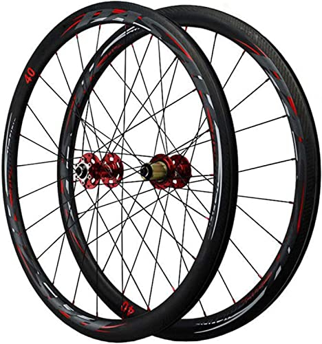Amdieu Wheelset Roadbikeräder 700 ° C, Kohlefaser mit geradem Pull Hub 20/24 Löcher Schnellfreisetzung LEBENSLAUF Bremse 7/8/9/10/11/12 Speed ​​Freewheel Road Wheel (Color : Red, Size : 50mm)