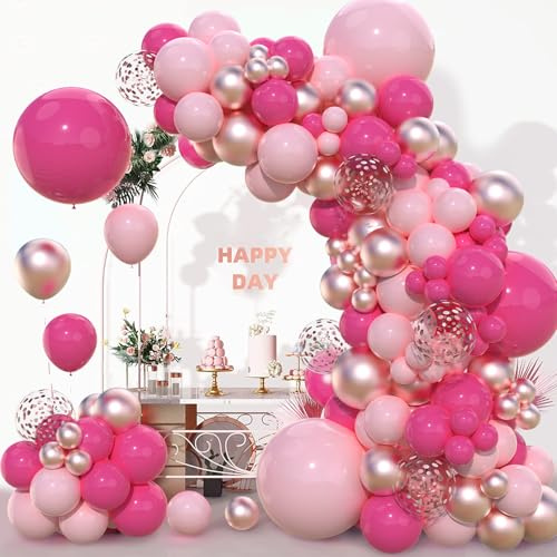 Hot Pink Balloons for Girls Birthday Party, Ballon Girlande Rosa-Luftballons Pinke,Rosa und Rosegold, Ballonbogen für Babyparty, Verlobung, Taufe, Hochzeit, Baby Shower, Prinzessin Geburtstag Deko