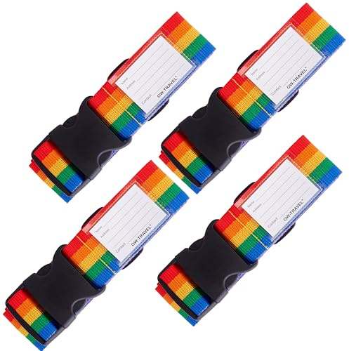 OW-Travel Koffergurt, Kofferband auffällig Regenbogen Koffergurte 4 Stück | Kofferband Gurt, Gepäckgurt personalisiert, Koffergurte und Kofferbänder bunt für Flugreisen, Koffer, Taschen und Gepäck