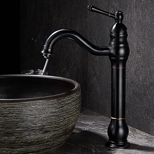 Schwarzer Warm- und Kaltwasserhahn Aufsatzbecken Retro-Wasserhahn, schwarz antikes hoch