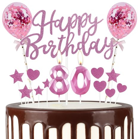 mciskin Pink 80th Birthday Decorations for Women,3D Number 80 Candle for Cake,Pink Cake Toppers for Women,Glitter Happy 80th Birthday Cake Toppers for Party Decorations Supplies