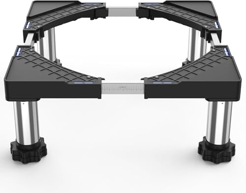 DEWEL Base de Machine à Laver pour réfrigérateur Socle de machine à laver réglable pour sèche-linge et congélateur, charge d'ours 350kg, Largeur réglable 44.5-67cm, Hauteur d'élévation 18cm-22cm,Noir