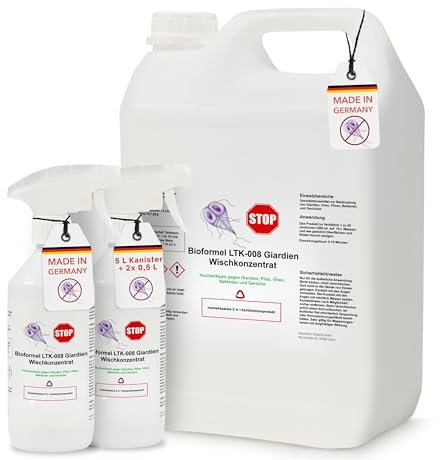 BIODELTA LTK-008 Giardien Bundle 2 x 500ml gebrauchsfertige Sprühflaschen + 1x 5L Wischkonzentrat für Hund, Katze & co - Haustier Hygiene Bundle - Giardien Desinfektionsmittel gegen Viren&Bakterien
