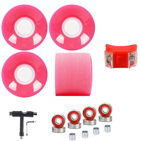 ANWEALTH 60 mm Skateboard Rollen und Kugellager Set Longboard Rollen Cruiser Skateboard Rollen weich glatt stoßdämpfend 83A (Pink)