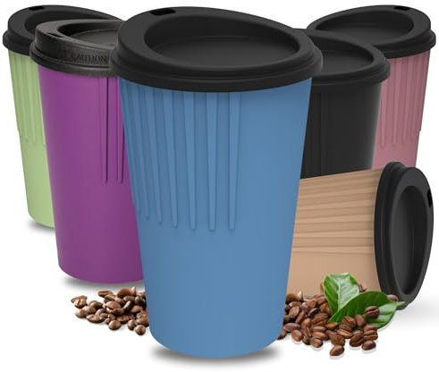 Kaffeebecher to go 300 ml - Becher mit Deckel & Riffel-Optik als Hitzeschutz - Trinkbecher BPA-frei - Made in Germany Travel Mug perfekt fürs Büro, Auto & Uni, Farbe:behagliches blau/schwarz