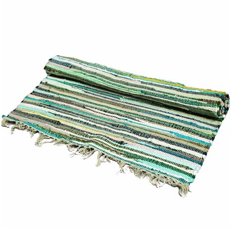 Large Rag Rug 150x90cm premium quality Natural Greens Indian Rag Rugs