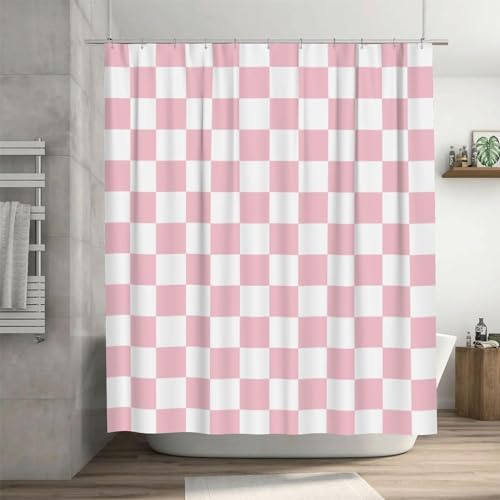 PUOJIEAT Mögelresistent duschdraperi 300 x 200 geometriskt mönster rosa duschdraperier vattentät badrumsgardin 3D duschdraperier med 12 krokar 4086-FG