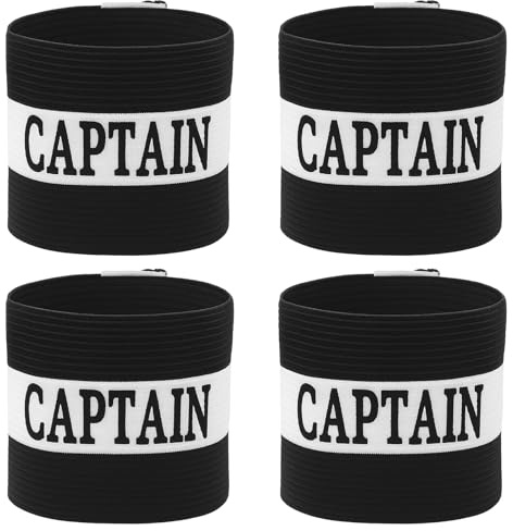 Teaaha 4 PCS Captain Armbands Soccer, Adjustable Black & White Polyester Captain Bands for Football, Rugby, Basketball, 12.5 x 3.5